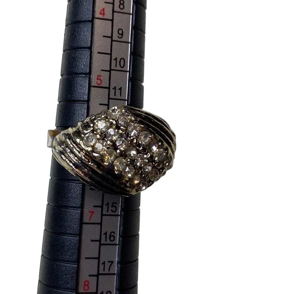 Vintage Rhinestones and Gold Tone Multi Textured Ring Size 6 Fashion Jewelry